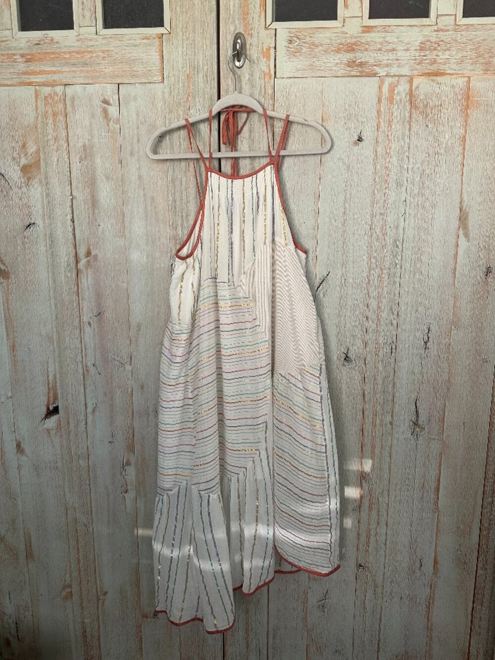Anthropologie Metallic Striped Asymmetrical Halter Sun Dress Size M